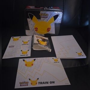 Pokemon Pikachu Celebrations 25th Anniversary Train On Card/Lunchbox Tin